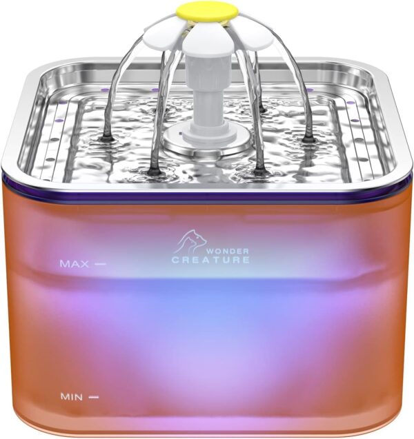 61MFhcAZy9L._AC_SL1500_f4db25c4-9800-4dd1-a3f4-e187e7823844 Crystal Cat Water Fountain Stainless Steel, 101oz/3L Pet Fountain with LED Light for Cats and Dogs (Grey)