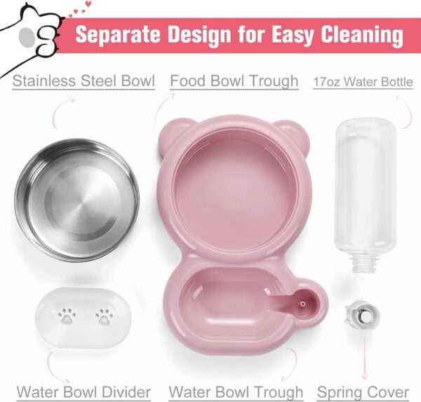 61MP-uP37NL._AC_SL1500 Dog Bowls, Cat Food and Water Bowl Set with Water Dispenser and Stainless Steel Bowl for Cats and Small Dogs – Pink