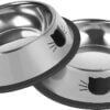 2Pcs Cat Bowls Non-Slip Stainless Steel Small Cat Food Bowls Unbreakable Thicken Cat Feeder 7 Oz Cat Dishes Suitable for Indoor Small Pets Removable Rubber Base Easily Clean Lovely Color