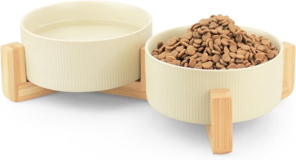 61OWZBfIU0L._AC_SL1500 Ptlom Ceramic Pet Bowls for Dog and Cat, No Spill Dog Food and Water Bowl Set with Anti-Slip Wooden Stand, Riased Puppy Feeding Dishes Suitable for Small, Medium and Large Cats Dogs, Green 28 OZ