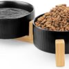 61P8fY81t9L._AC_SL1500 Ptlom Ceramic Pet Bowls for Dog and Cat, No Spill Dog Food and Water Bowl Set with Anti-Slip Wooden Stand, Riased Puppy Feeding Dishes Suitable for Small, Medium and Large Cats Dogs, Green 28 OZ