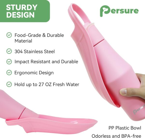 Dog Water Bottle, Portable Dog Water Bottle Dispenser – 27 OZ Stainless Steel Leak-Proof Water Bottle for Dogs On The Go, Perfect for Travel, Walking, Hiking and Outdoor Activities, Pink