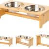 FOREYY Raised Pet bowls for Cats and Small Dogs, Bamboo Elevated Dog Cat Food and Water Bowls Stand Feeder with 2 Stainless Steel Bowls and Anti Slip Feet (4” Tall-20 oz bowl)