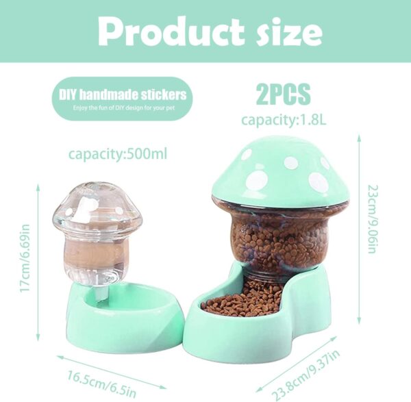 Automatic Feeders Automatic Pets Feeder Waterer Set 1800ml Cats Food Feeder and 500ml Dogs Water Dispenser with DIY Sticker for Small Medium Big Pets Green