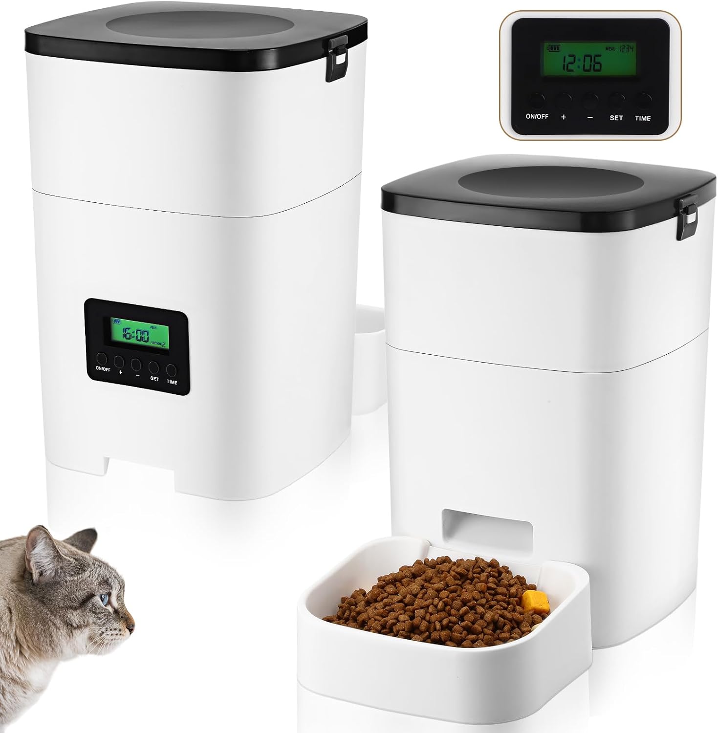61UHWpqiBRL._AC_SL1500 Hushee 2 Pcs Automatic Cat Feeder Timed Dog Food Dispenser 3l Dry Food Dispenser with Dual Power Supply Pet Feeder Programmable Portion Size Control 4 Meals Per Day Auto Cat Feeder