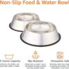 Amazon Basics Stainless Steel Non-Skid Pet Dog Water And Food Bowl, 2-Pack (10 x 2.8 Inches), Each Holds Up to 4 Cups