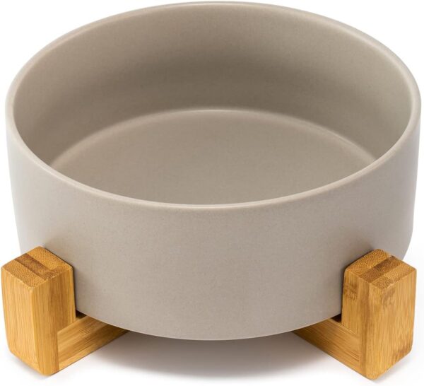 61VK_wJ3bvL._AC_SL1500 SPUNKYJUNKY Ceramic Dog and Cat Bowl with Wood Stand Non-Slip Matte Glaze Weighted Food Water Set for Cats &Small Dogs 13.5OZ