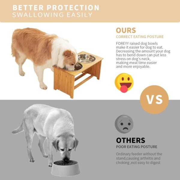 61VQHTBRtdL._AC_SL1500 FOREYY Raised Pet bowls for Cats and Small Dogs, Bamboo Elevated Dog Cat Food and Water Bowls Stand Feeder with 2 Stainless Steel Bowls and Anti Slip Feet (4” Tall-20 oz bowl)