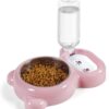61WBvJBHEZL._AC_SL1500 Dog Bowls, Cat Food and Water Bowl Set with Water Dispenser and Stainless Steel Bowl for Cats and Small Dogs – Pink
