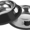 2Pcs Cat Bowls Non-Slip Stainless Steel Small Cat Food Bowls Unbreakable Thicken Cat Feeder 7 Oz Cat Dishes Suitable for Indoor Small Pets Removable Rubber Base Easily Clean Lovely Color