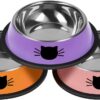 2Pcs Cat Bowls Non-Slip Stainless Steel Small Cat Food Bowls Unbreakable Thicken Cat Feeder 7 Oz Cat Dishes Suitable for Indoor Small Pets Removable Rubber Base Easily Clean Lovely Color