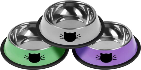 2Pcs Cat Bowls Non-Slip Stainless Steel Small Cat Food Bowls Unbreakable Thicken Cat Feeder 7 Oz Cat Dishes Suitable for Indoor Small Pets Removable Rubber Base Easily Clean Lovely Color