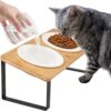 61Y31-MMXnL._AC_SL1050 Ceramic Elevated Cat Bowls, Raised Puppy Dishes for Food and Water, Tilted Bamboo Stand for Anti Vomiting, Indoor 5.5 inch Wide Double Dish Orthopedic Anti-Vomiting (Brown)