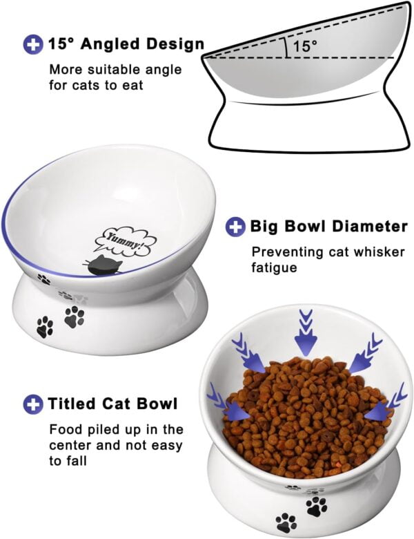 61YIJ994e2L._AC_SL1500 Y YHY Cat Bowl Anti Vomiting, Raised Cat Food Bowls, Tilted Elevated Cat Bowl, Ceramic Pet Food Bowl for Flat Faced Cats, Small Dogs, Protect Pet’s Spine, Dishwasher Safe