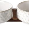 61anC5faToL._AC_SL1500 LE TAUCI Dog Bowls Ceramic, Bowl Set with Acacia Wood Stand, 3 Cups Dog Food and Water Bowl for Small Medium Sized, Weighted Dog, Pet Bowls