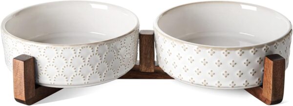 61anC5faToL._AC_SL1500 LE TAUCI Dog Bowls Ceramic, Bowl Set with Acacia Wood Stand, 3 Cups Dog Food and Water Bowl for Small Medium Sized, Weighted Dog, Pet Bowls