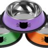 2Pcs Cat Bowls Non-Slip Stainless Steel Small Cat Food Bowls Unbreakable Thicken Cat Feeder 7 Oz Cat Dishes Suitable for Indoor Small Pets Removable Rubber Base Easily Clean Lovely Color
