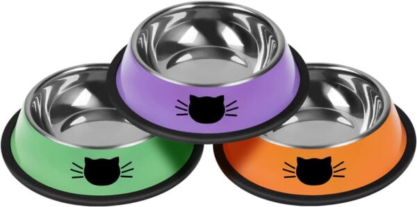 2Pcs Cat Bowls Non-Slip Stainless Steel Small Cat Food Bowls Unbreakable Thicken Cat Feeder 7 Oz Cat Dishes Suitable for Indoor Small Pets Removable Rubber Base Easily Clean Lovely Color
