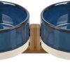 61bIif1OjNL._AC_SL1500 SPUNKYJUNKY Ceramic Dog and Cat Bowl with Wood Stand Non-Slip Matte Glaze Weighted Food Water Set for Cats &Small Dogs 13.5OZ