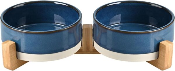 61bIif1OjNL._AC_SL1500 SPUNKYJUNKY Ceramic Dog and Cat Bowl with Wood Stand Non-Slip Matte Glaze Weighted Food Water Set for Cats &Small Dogs 13.5OZ