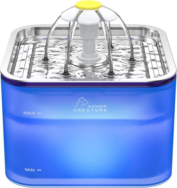 61dMlwezrrL._AC_SL1500_d8e857a4-0709-4eeb-96ec-7cbecb8b3939 Crystal Cat Water Fountain Stainless Steel, 101oz/3L Pet Fountain with LED Light for Cats and Dogs (Grey)