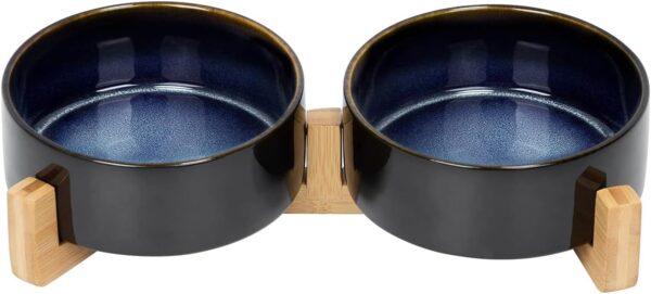 61eRFF0ozHL._AC_SL1500 SPUNKYJUNKY Ceramic Dog and Cat Bowl with Wood Stand Non-Slip Matte Glaze Weighted Food Water Set for Cats &Small Dogs 13.5OZ