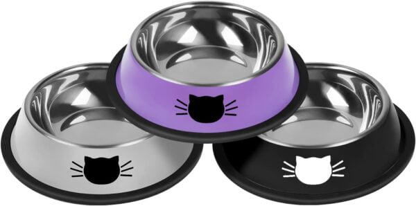 2Pcs Cat Bowls Non-Slip Stainless Steel Small Cat Food Bowls Unbreakable Thicken Cat Feeder 7 Oz Cat Dishes Suitable for Indoor Small Pets Removable Rubber Base Easily Clean Lovely Color