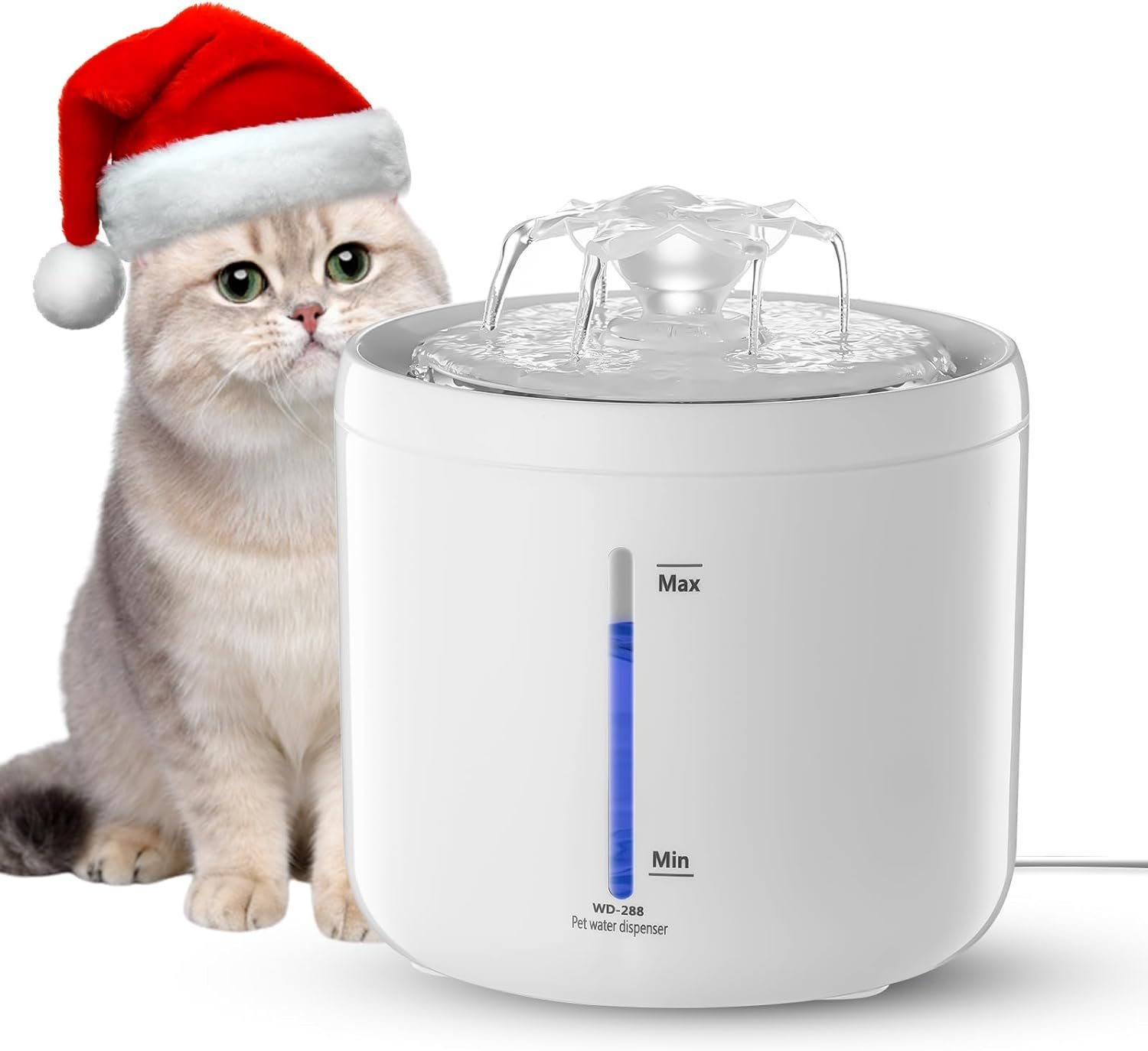 Cat Water Fountain, Pet Water Fountain for Cats Inside LED Water Storage & 2 Flow Modes, 67oz/2L Automatic Cat Water Dispenser for Dogs Small Drinking Indoors Filters Smart Pump Visual Window