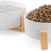 61l1EpMj0LL._AC_SL1500 Ptlom Ceramic Pet Bowls for Dog and Cat, No Spill Dog Food and Water Bowl Set with Anti-Slip Wooden Stand, Riased Puppy Feeding Dishes Suitable for Small, Medium and Large Cats Dogs, Green 28 OZ