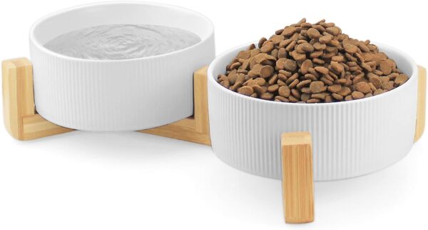 61l1EpMj0LL._AC_SL1500 Ptlom Ceramic Pet Bowls for Dog and Cat, No Spill Dog Food and Water Bowl Set with Anti-Slip Wooden Stand, Riased Puppy Feeding Dishes Suitable for Small, Medium and Large Cats Dogs, Green 28 OZ