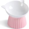 61mI-ipinLL._AC_SL1500 Ceramic Raised Cat Bowl,Tilted Raised Cat Bowl Anti Vomit Cat Bowls for Indoor Cats Whisker Friendly Pet Feeder for Cats Puppies, Microwave and Dishwasher Safe