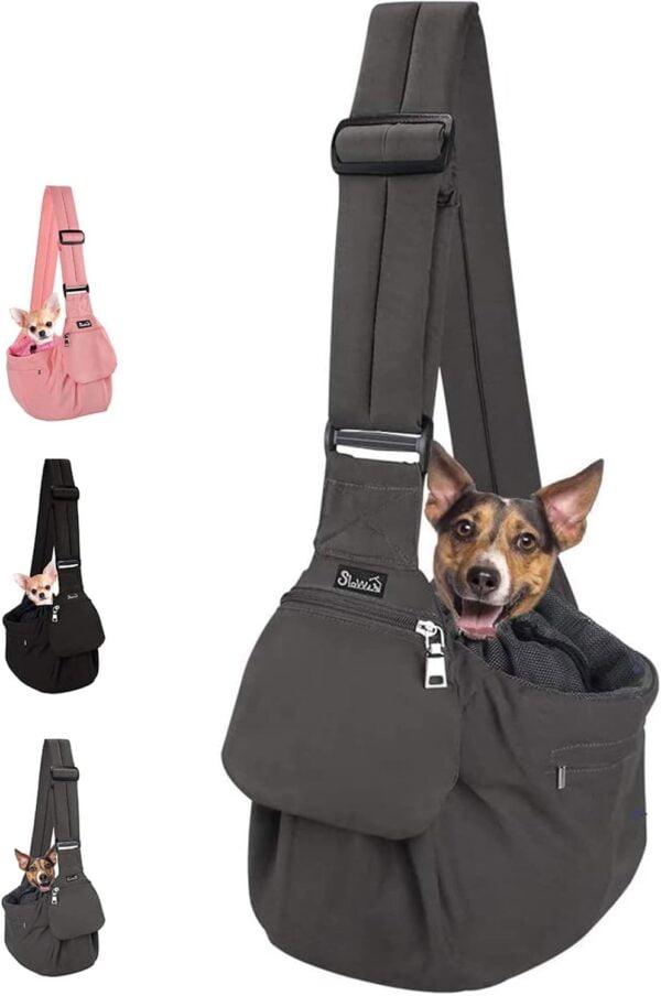 Dog Sling Carrier, Hard Bottom Support & Adjustable Soft Padded Shoudler Strap Dog Slings for Small Dogs, Dog Purse with Drawstring Mesh Opening & Zipper Pockets for Puppy Cat Pet (Pink)