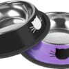 2Pcs Cat Bowls Non-Slip Stainless Steel Small Cat Food Bowls Unbreakable Thicken Cat Feeder 7 Oz Cat Dishes Suitable for Indoor Small Pets Removable Rubber Base Easily Clean Lovely Color