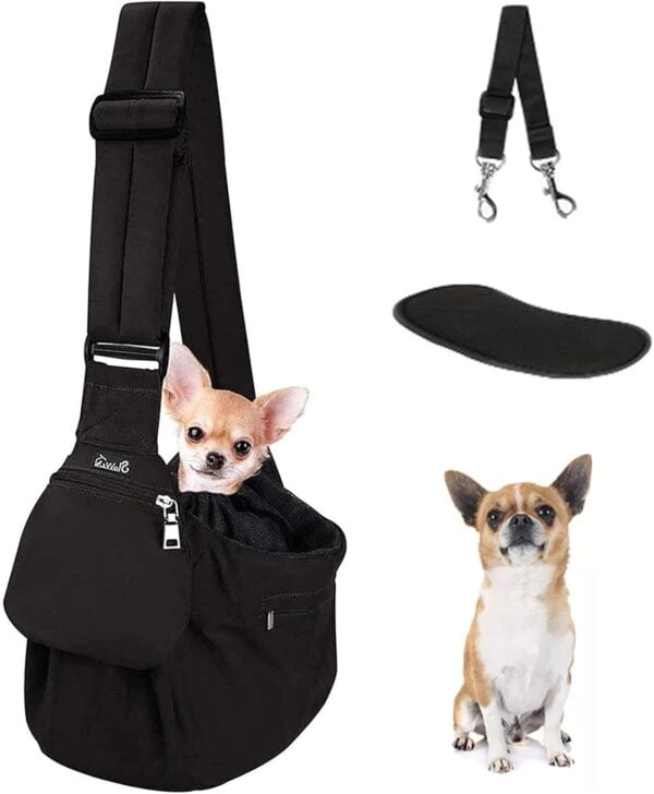 Dog Sling Carrier, Hard Bottom Support & Adjustable Soft Padded Shoudler Strap Dog Slings for Small Dogs, Dog Purse with Drawstring Mesh Opening & Zipper Pockets for Puppy Cat Pet (Pink)