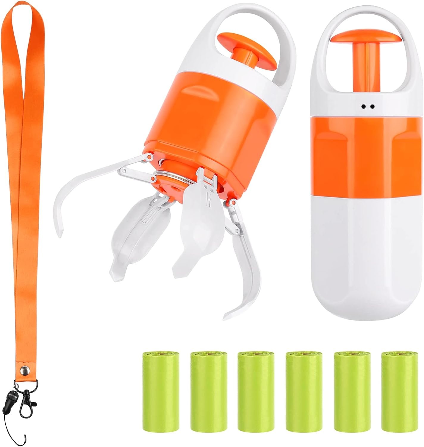 2-in-1 Portable Dog Pooper with 90 Bags, Pet Scooper for Large Medium Small Dogs, Flexible 4 Claws/Hand Shaped Leak-Proof Dog Poop Cleaner, Attachment Storage Container