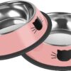 2Pcs Cat Bowls Non-Slip Stainless Steel Small Cat Food Bowls Unbreakable Thicken Cat Feeder 7 Oz Cat Dishes Suitable for Indoor Small Pets Removable Rubber Base Easily Clean Lovely Color