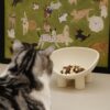 Four-Legs Ceramic Cat‘s Bowl, Chubby Cute Pet Bowls, Matte Crème