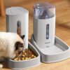 61zkgbVU5hL._AC_SL1200 2PCS Cat Dog Feeder and Waterer Self-Dispensing Gray 3.8L Pets Automatic Feeder and Waterer Dispensing Set 12.8in x 7.87in x 12.2in Feeder and Water Bowl for Small Medium Pets