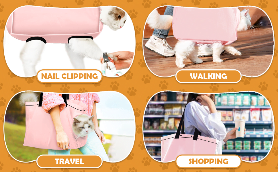 Carrying Bag for Cats Portable Pet Soft Side Tote Bag Foldable Travel Pet Shoulder Bag Adjustable Hole Pet Carrying Bag Sturdy Lightweight Wearable Solid Color Pet Shopping Bag