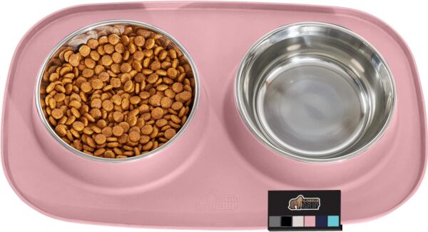 Gorilla Grip 100% Waterproof BPA Free Cat and Dog Bowls Silicone Feeding Mat Set, Stainless Steel Bowl Slip Resistant Raised Edges, Catch Water, Food Mess, No Spills, Pet Accessories, 1 Cup, Black