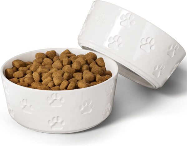 713BIHY9PVL._AC_SL1500 Ceramic Dog Bowl Set with Anti-Slip Rings – 5″ Round x 2″ Tall Set of 2 Ceramic Dog Bowls for Small Dogs – Small Dog Bowls – Dog Food and Water Bowl – White Dog Food Bowls – Dog Bowls Small Size Dog