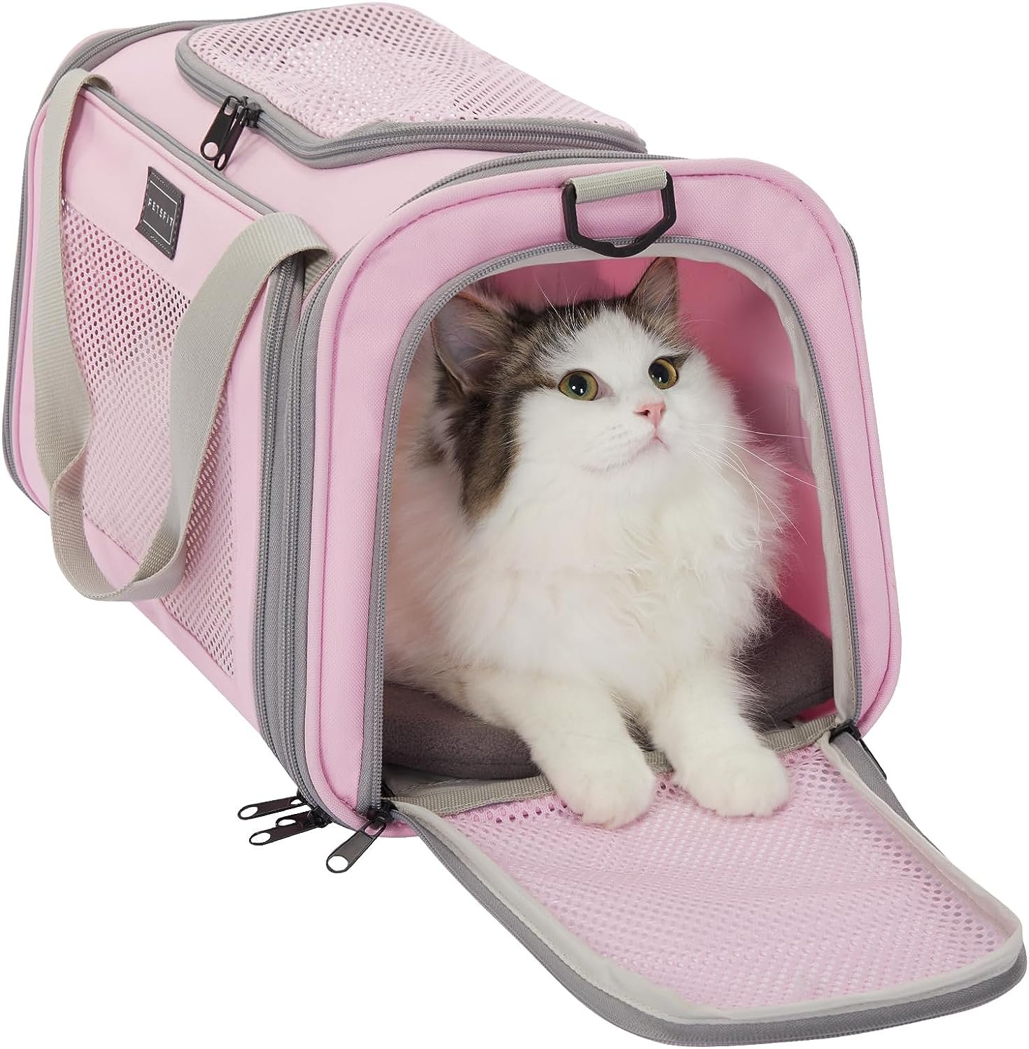 Cat Carrier, Pet Carrier Airline Approved, Cat Travel Carrier for Small and Medium Cats Under 12 Lbs, Soft Sided Kitten Carrier with Cozy Extendable Mat, Cat Carrier Bag, Pink