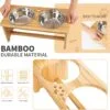 FOREYY Raised Pet bowls for Cats and Small Dogs, Bamboo Elevated Dog Cat Food and Water Bowls Stand Feeder with 2 Stainless Steel Bowls and Anti Slip Feet (4” Tall-20 oz bowl)