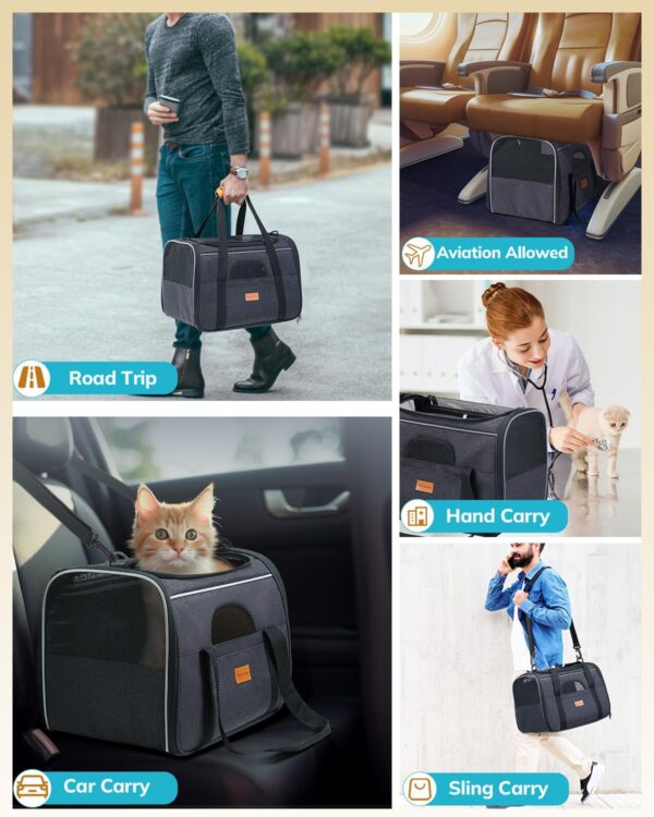 Morpilot Cat Carrier – Soft Sided Cat Carrier Large for Big Medium Cats and Puppy up to 15lbs, Pet Carrier with Safety Zippers, Foldable Bowl, Airline Approved Large Cat Carrier – Dark Gray