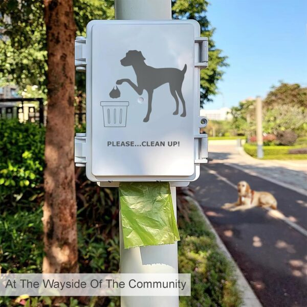 716U_ftdUML._AC_SL1500 Dog Poop Bag Dispenser Wall Mount Waterproof Outdoor Dog Bag Dispenser | Printed With Cute Clean Up Dog Poop Signs | Stake, Pole, Fence Mounted | Fits Home, Porch, Lawn, Yard(only dispenser)