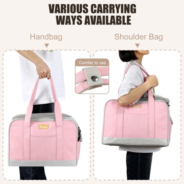 Dog Purse Carrier, Pet Carrier Tote with Pockets, Breathable Soft-Sided Pet Bag with Adjustable Safety Tether Strap for Shopping Travel, Pet Carrier Purse for Small Medium Dog Cat, Pink
