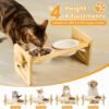 Elevated Pet Bowls for Cats & Small Dogs, Natural Bamboo with Ceramic Raised Small Dog Bowls, Cat Food Dish Bowls Elevated and 15° Tilted, Whisker Friendly, Dishwasher Safe