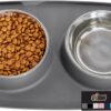 Gorilla Grip 100% Waterproof BPA Free Cat and Dog Bowls Silicone Feeding Mat Set, Stainless Steel Bowl Slip Resistant Raised Edges, Catch Water, Food Mess, No Spills, Pet Accessories, 1 Cup, Black