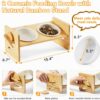 71E7DXs1-IL._AC_SL1500 Elevated Pet Bowls for Cats & Small Dogs, Natural Bamboo with Ceramic Raised Small Dog Bowls, Cat Food Dish Bowls Elevated and 15° Tilted, Whisker Friendly, Dishwasher Safe