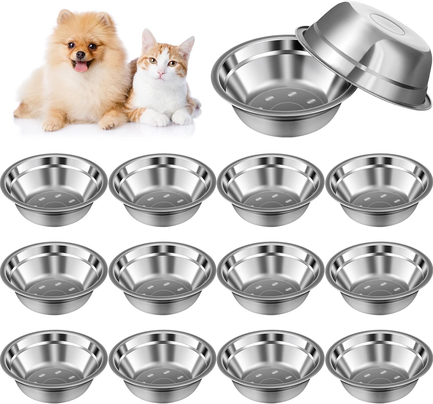 Nuanchu 15 Pcs Pets Bowl Bulk Stainless Steel Dog and Cat Bowls Metal Small Puppy Raised Food and Water Dish for Cage(15 oz)